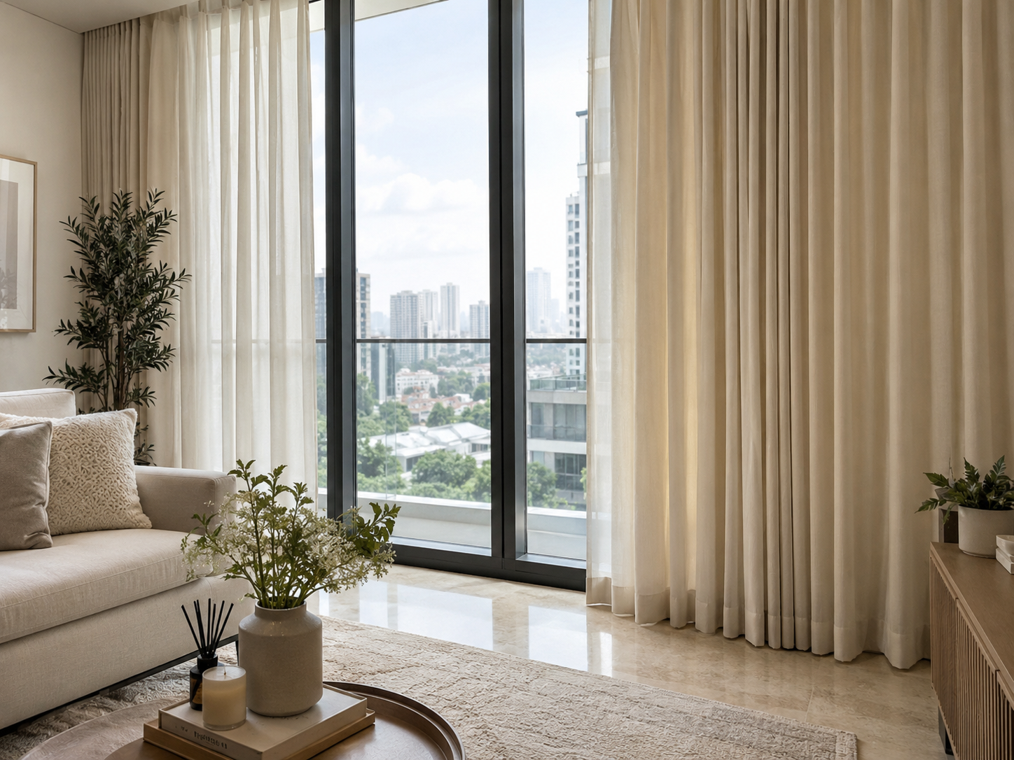 Clean floor-to-ceiling curtains