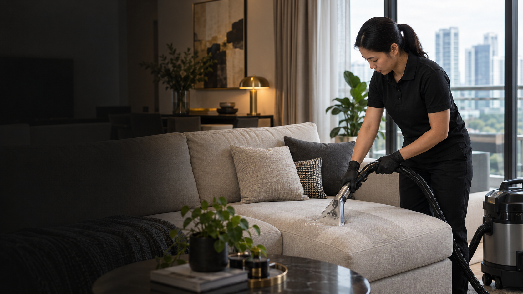 Professional sofa cleaning in a Singapore home